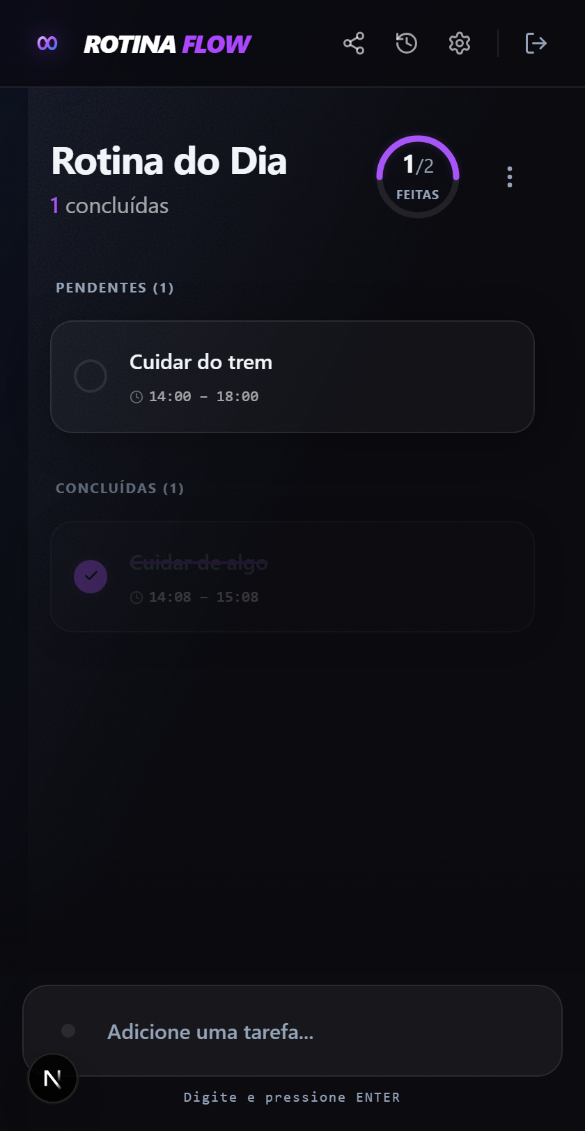 Mobile - Dashboard e QuickInput Dark