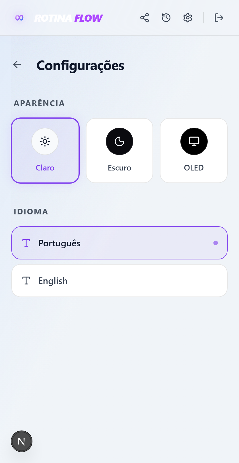 Mobile - Light Mode Settings